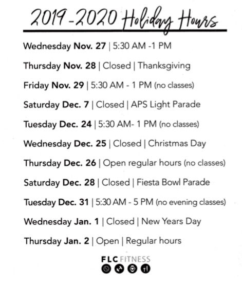 Family Life Center 2019-2020 Holiday Hours